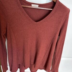 Anthropologie tla brand Women's V-Neck Ribbed Top - Rust Sz small